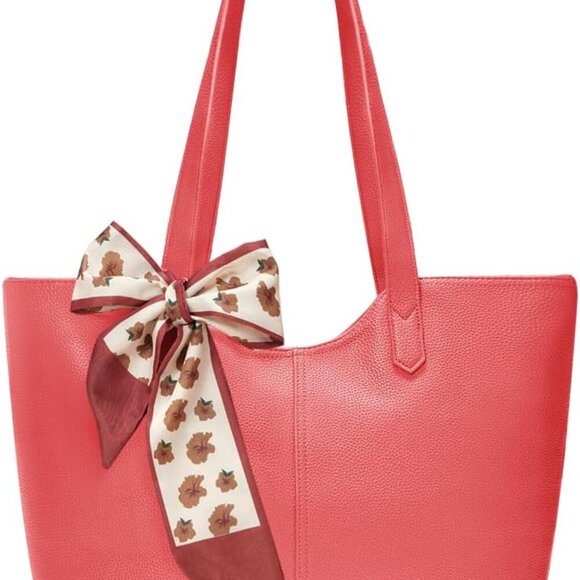 Chic Dark Burgundy Tote with Detachable Scarf - Spacious Vegan Leather Design - Picture 1 of 5